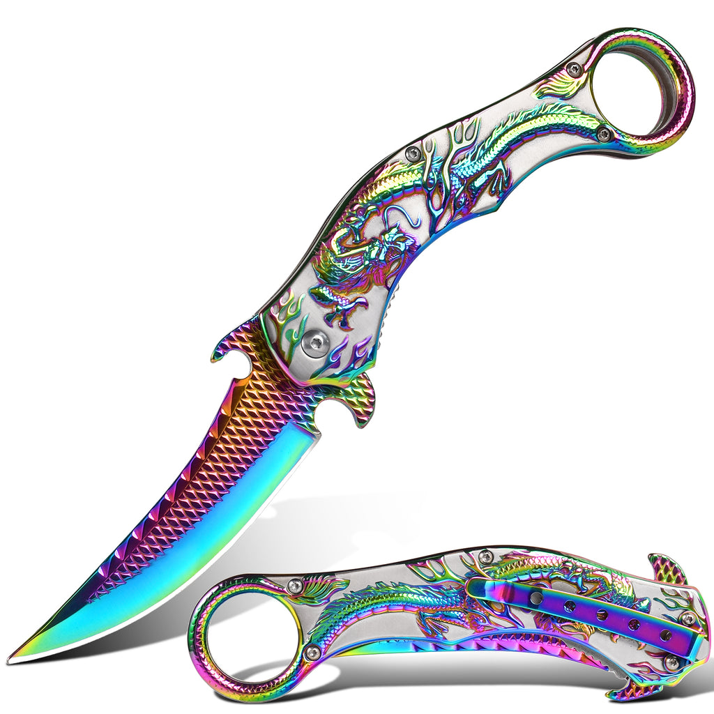 DRAGONSMILE Pocket Folding Knife With Embossed 3D Dragon