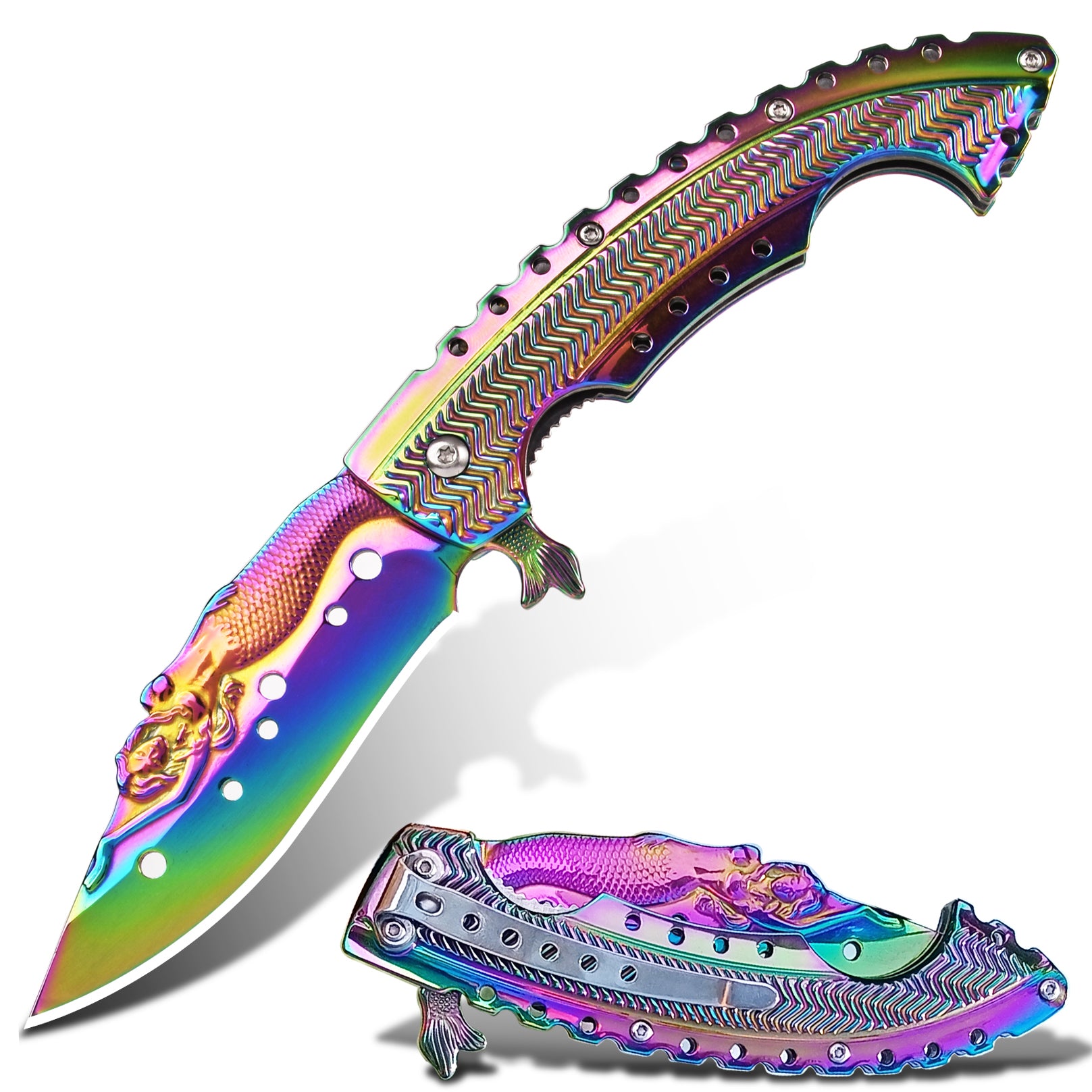 DRAGONSMILE Pocket Folding Knife With Embossed 3D Mermaid