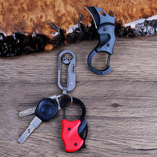 DRAGONSMILE Black Small Pocket Folding Knife with carabiner, Cool Box Cutter with 1.34inch Blade