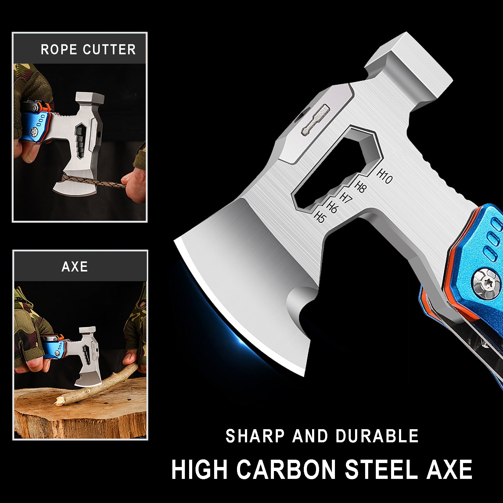 DRAGONSMILE 17-in-1 Multifunctional Outdoor Tool Axe with Hammer, Plier, wrenches, utility knife, saw