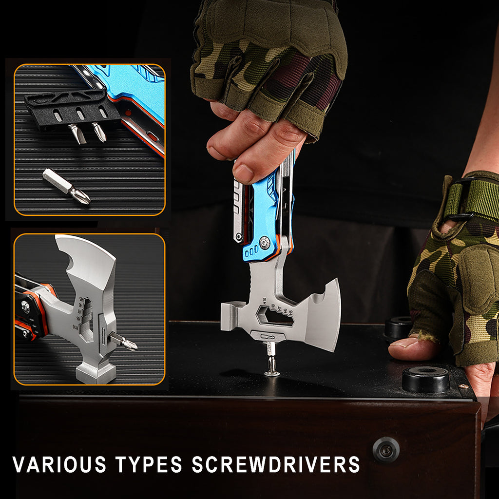 DRAGONSMILE 17-in-1 Multifunctional Outdoor Tool Axe with Hammer, Plier, wrenches, utility knife, saw