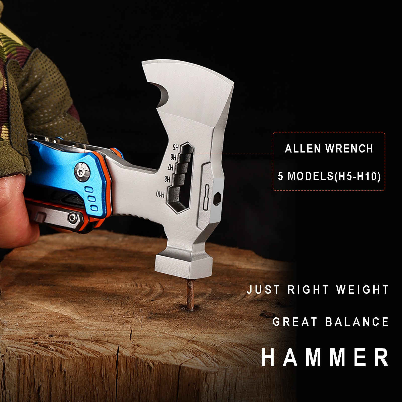 DRAGONSMILE 17-in-1 Multifunctional Outdoor Tool Axe with Hammer, Plier, wrenches, utility knife, saw