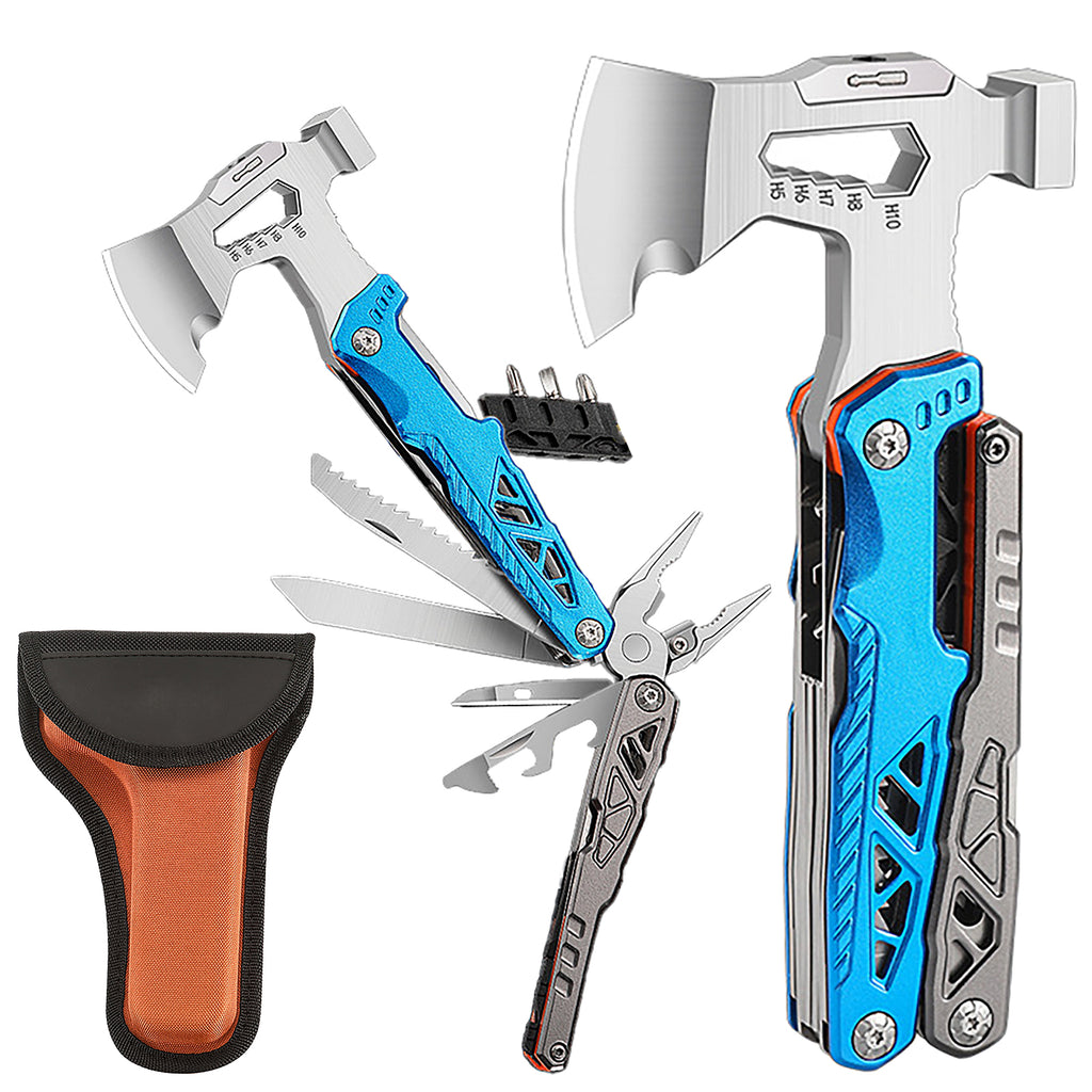 DRAGONSMILE 17-in-1 Multifunctional Outdoor Tool Axe with Hammer, Plier, wrenches, utility knife, saw