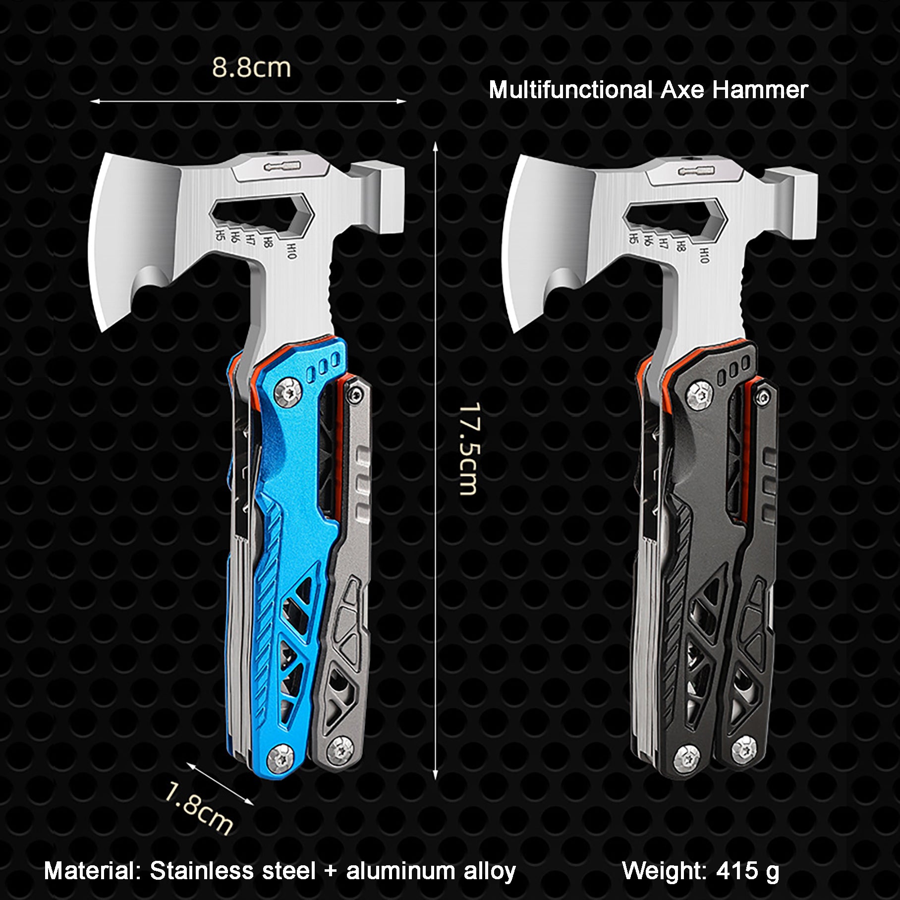 DRAGONSMILE 17-in-1 Multifunctional Outdoor Tool Axe with Hammer, Plier, wrenches, utility knife, saw