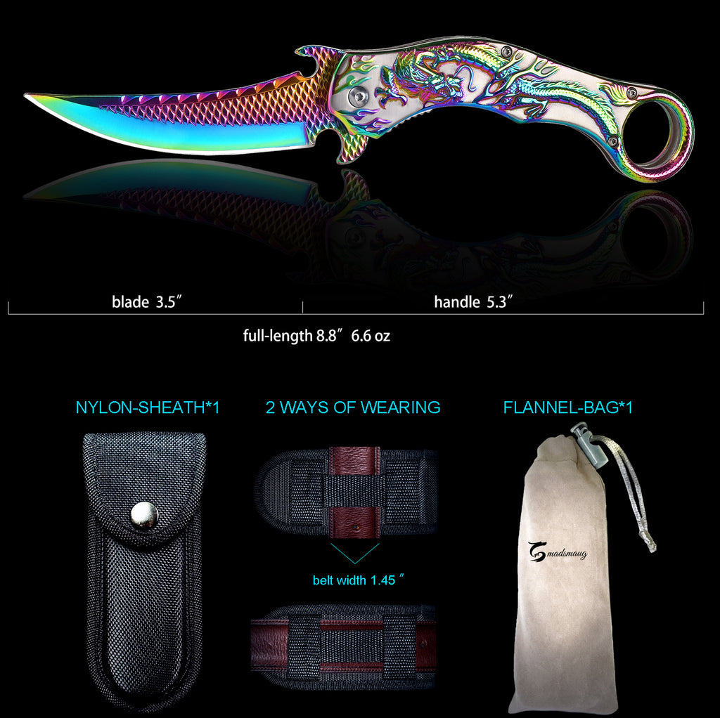 DRAGONSMILE Pocket Folding Knife With Embossed 3D Dragon