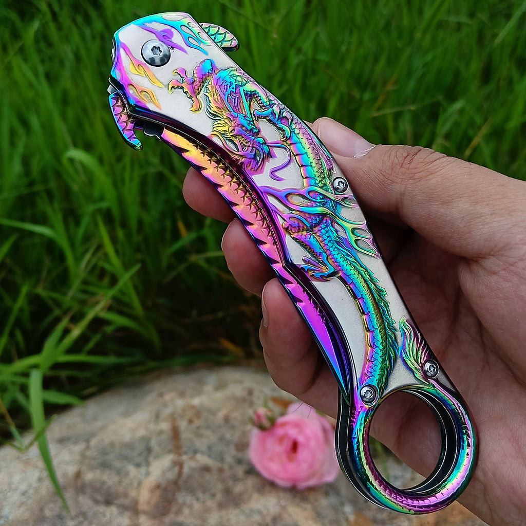 DRAGONSMILE Pocket Folding Knife With Embossed 3D Dragon
