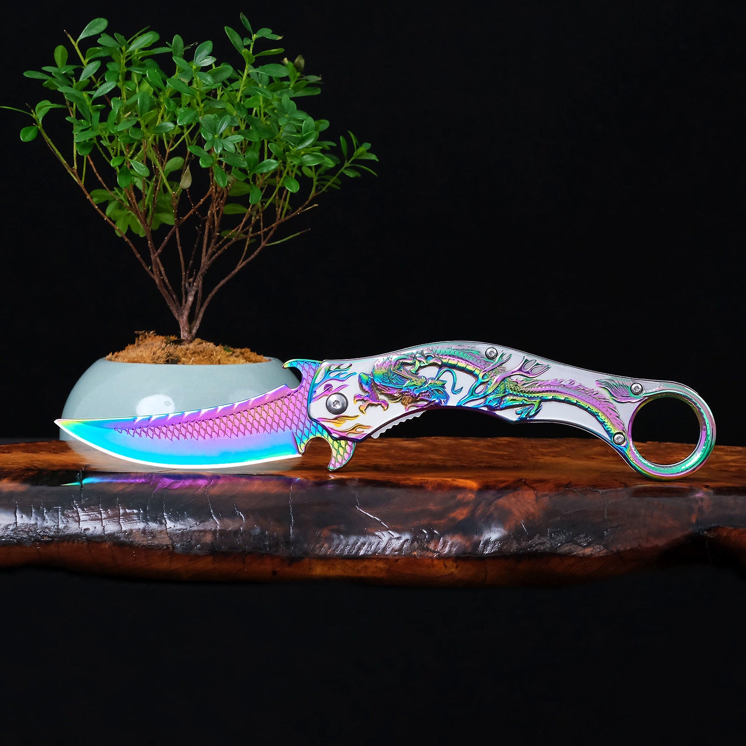 DRAGONSMILE Pocket Folding Knife With Embossed 3D Dragon