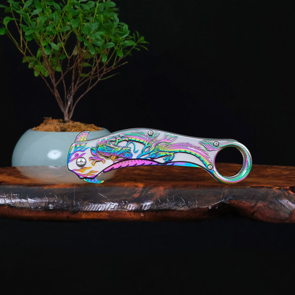 DRAGONSMILE Pocket Folding Knife With Embossed 3D Dragon