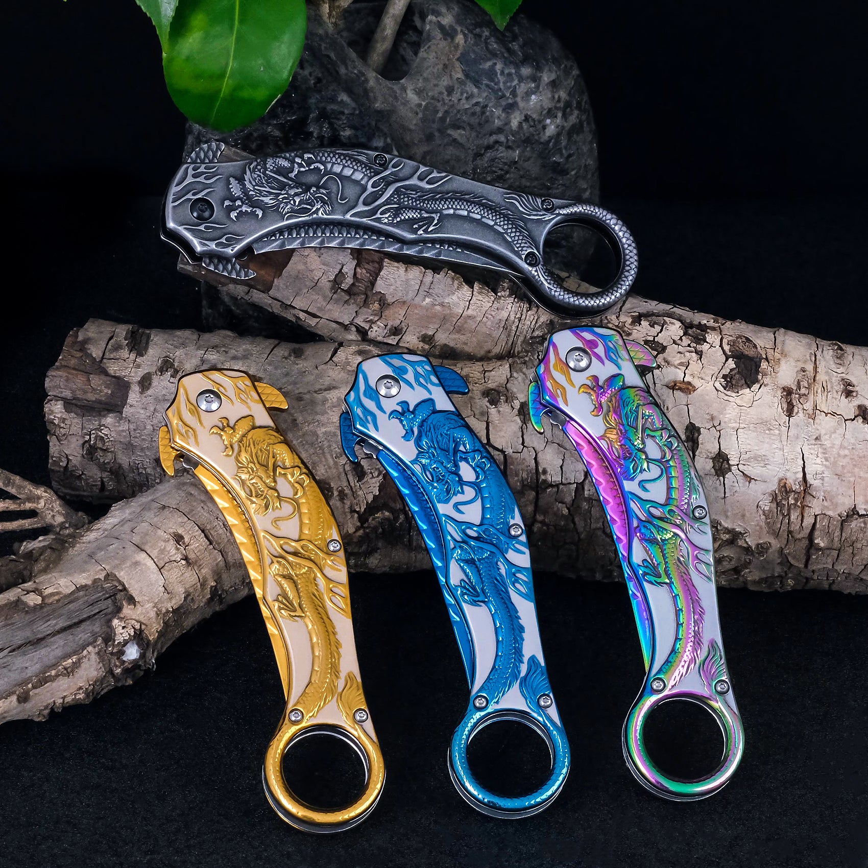 DRAGONSMILE Pocket Folding Knife With Embossed 3D Dragon