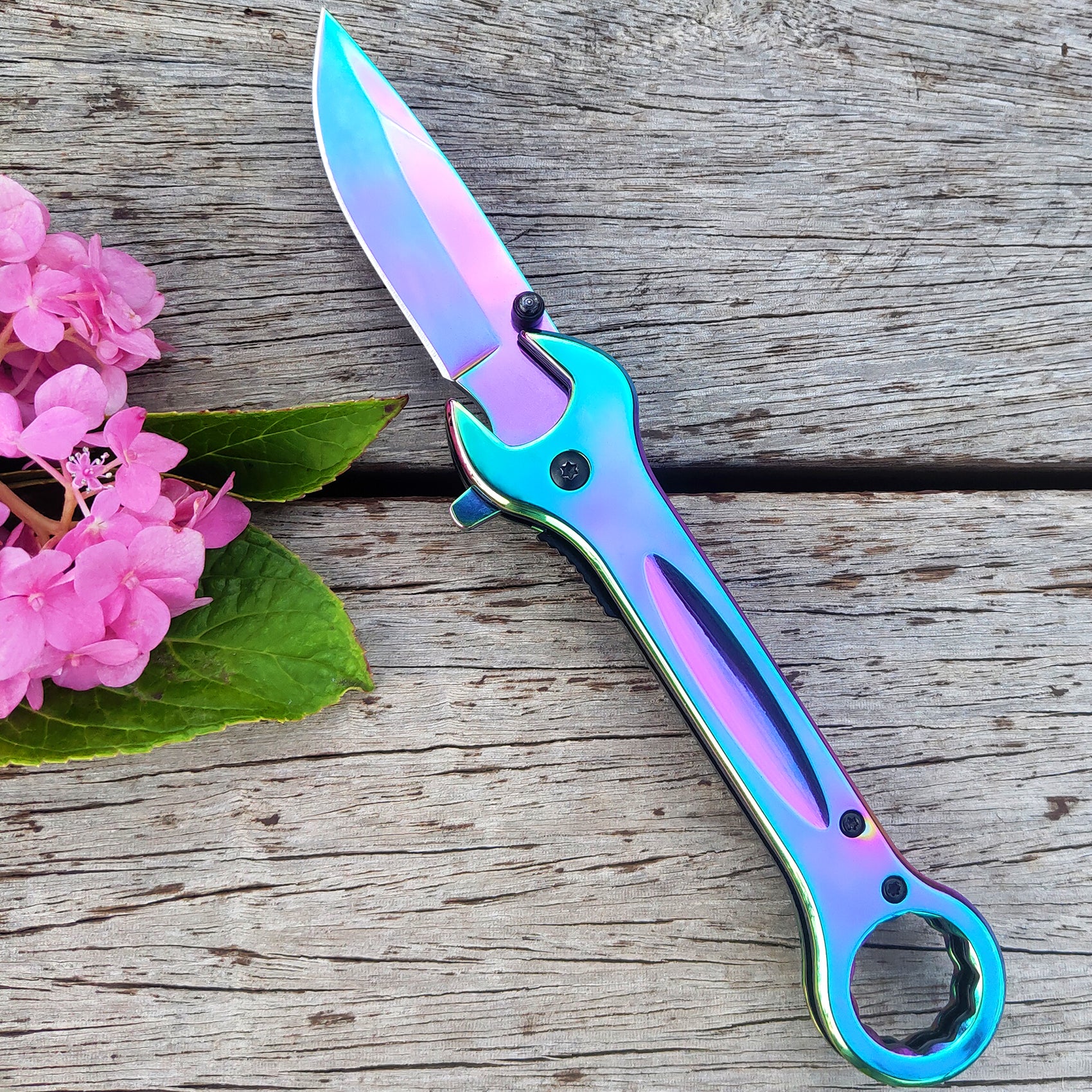 DRAGONSMILE Pocket Knife, Unique Utility Folding Knife with 14mm and 17mm wrenchs