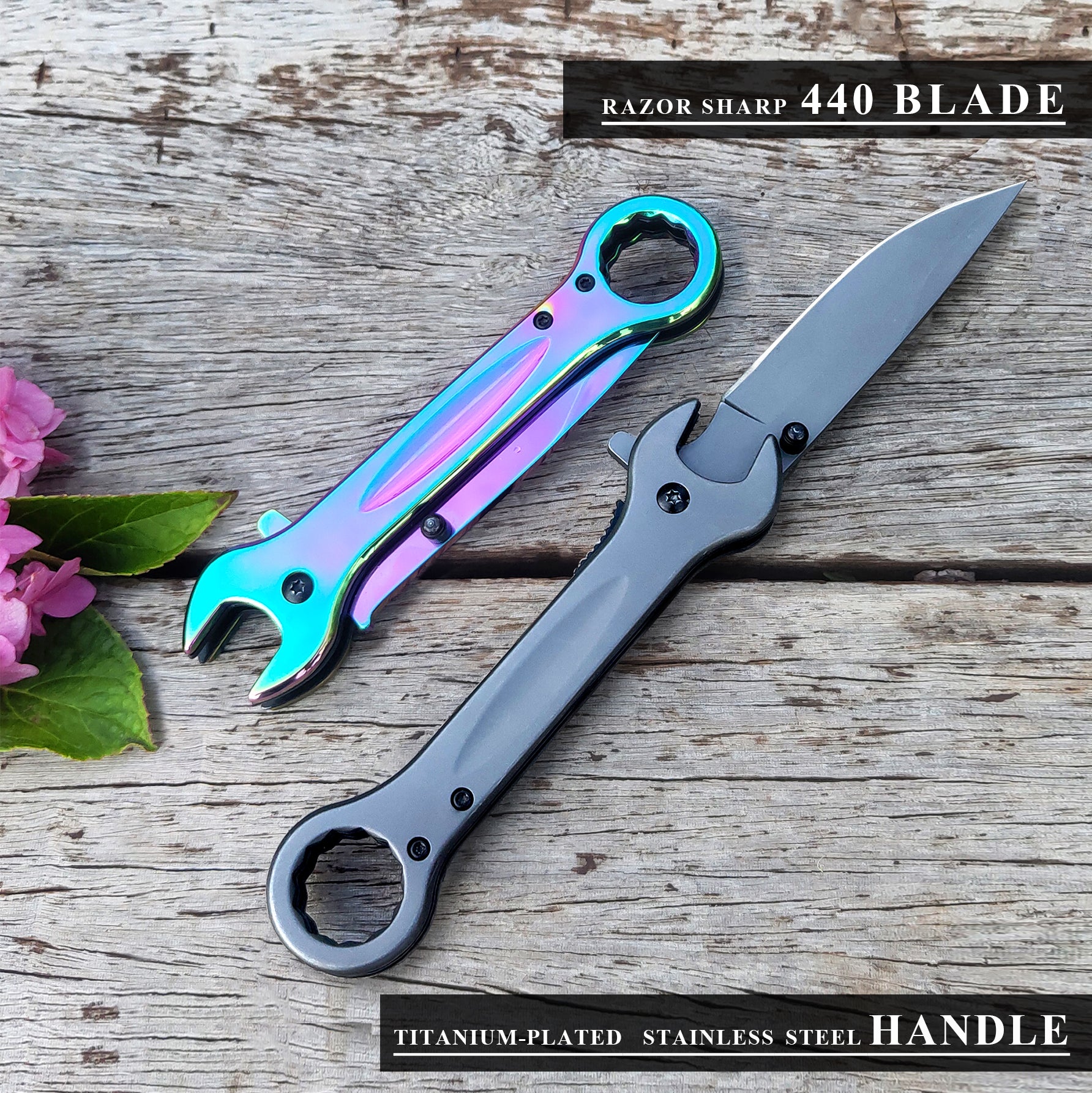 DRAGONSMILE Pocket Knife, Unique Utility Folding Knife with 14mm and 17mm wrenchs