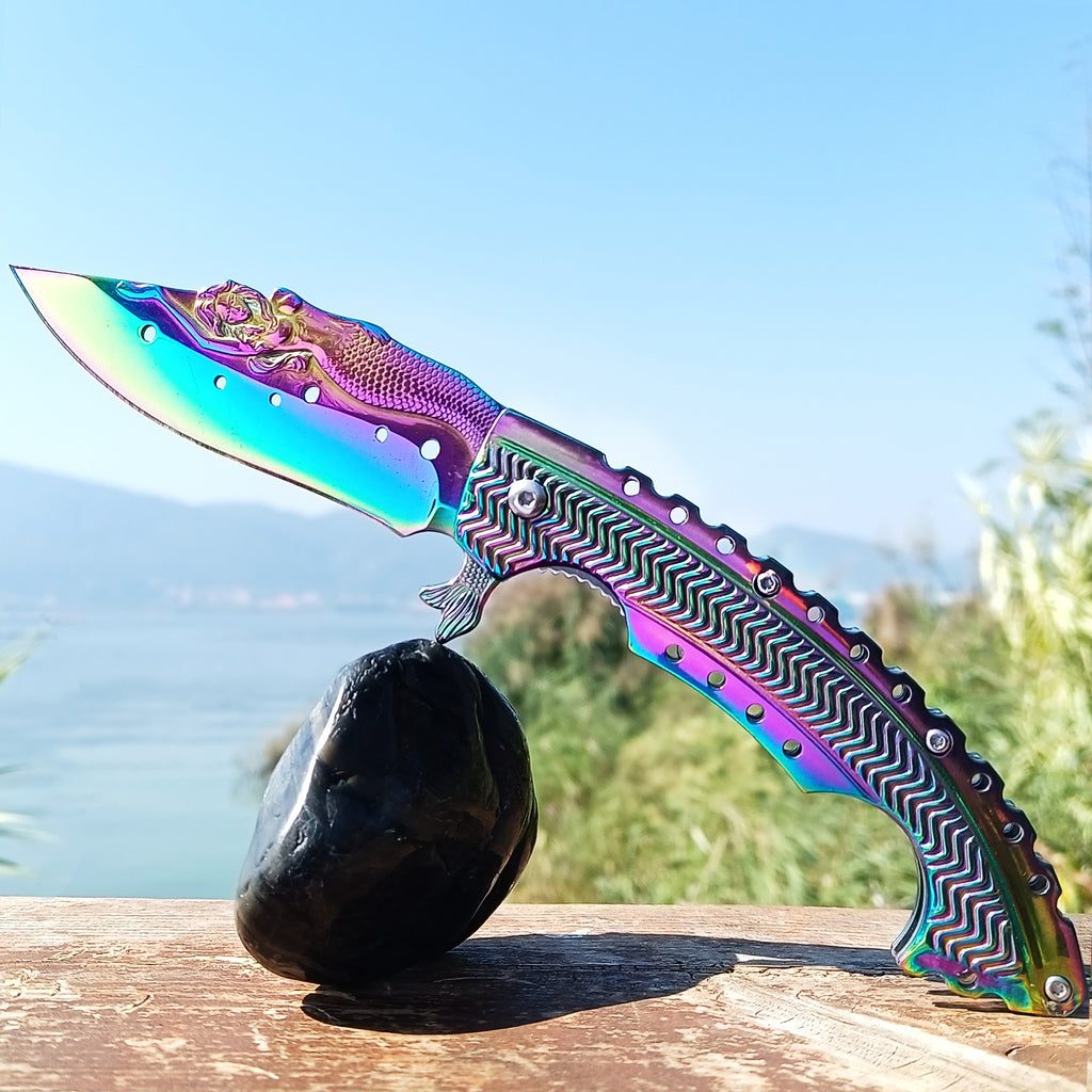 DRAGONSMILE Pocket Folding Knife With Embossed 3D Mermaid
