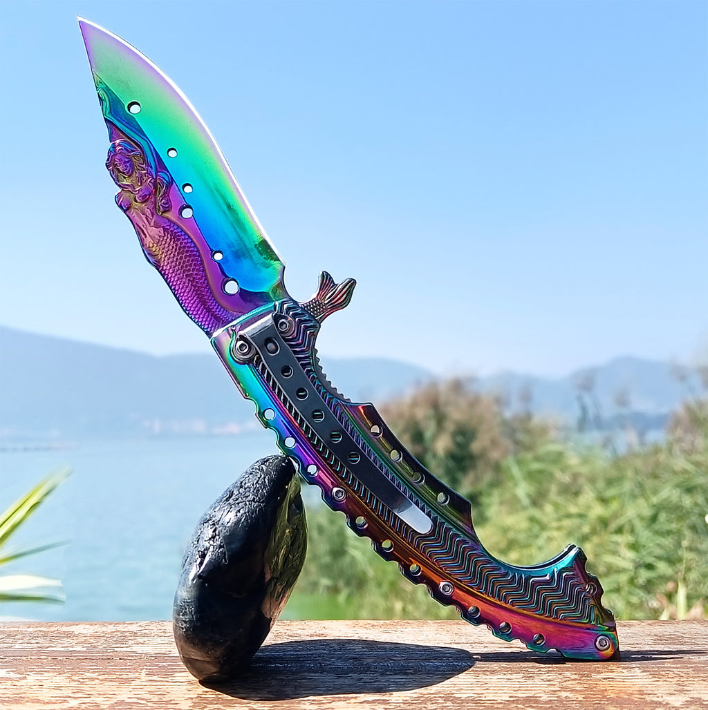 DRAGONSMILE Pocket Folding Knife With Embossed 3D Mermaid