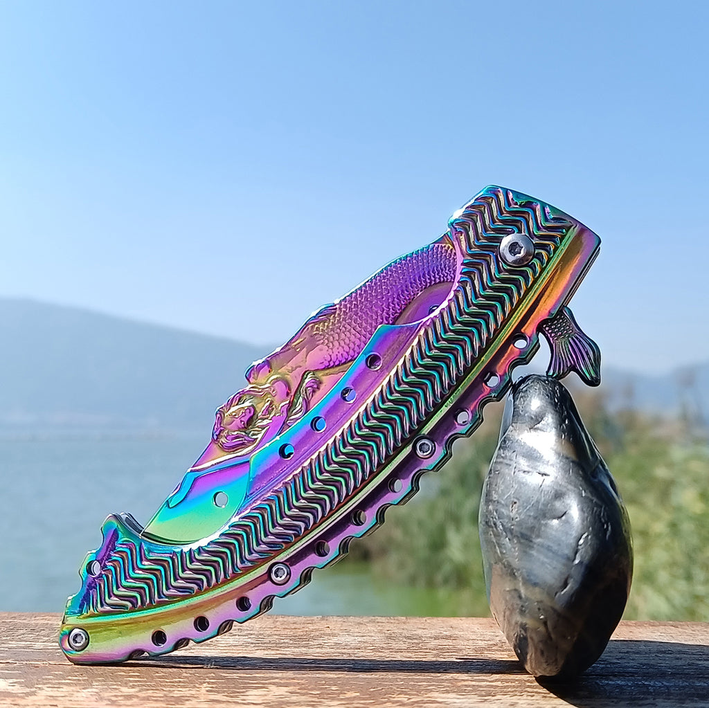 DRAGONSMILE Pocket Folding Knife With Embossed 3D Mermaid