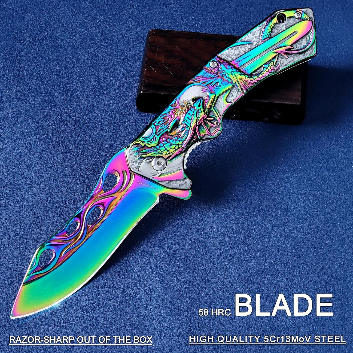 DRAGONSMILE Pocket Folding Knife With Embossed 3D Dragon handle