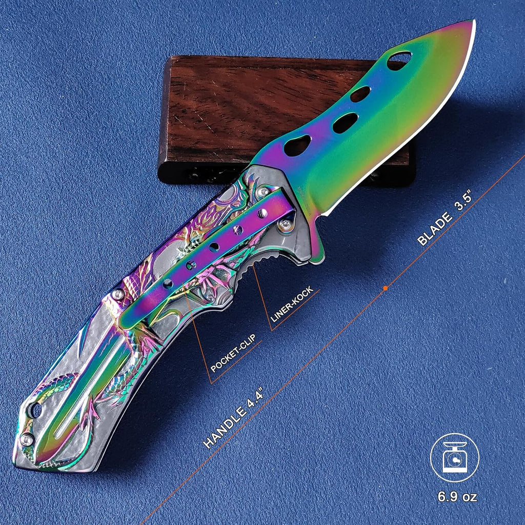 DRAGONSMILE Pocket Folding Knife With Embossed 3D Dragon handle