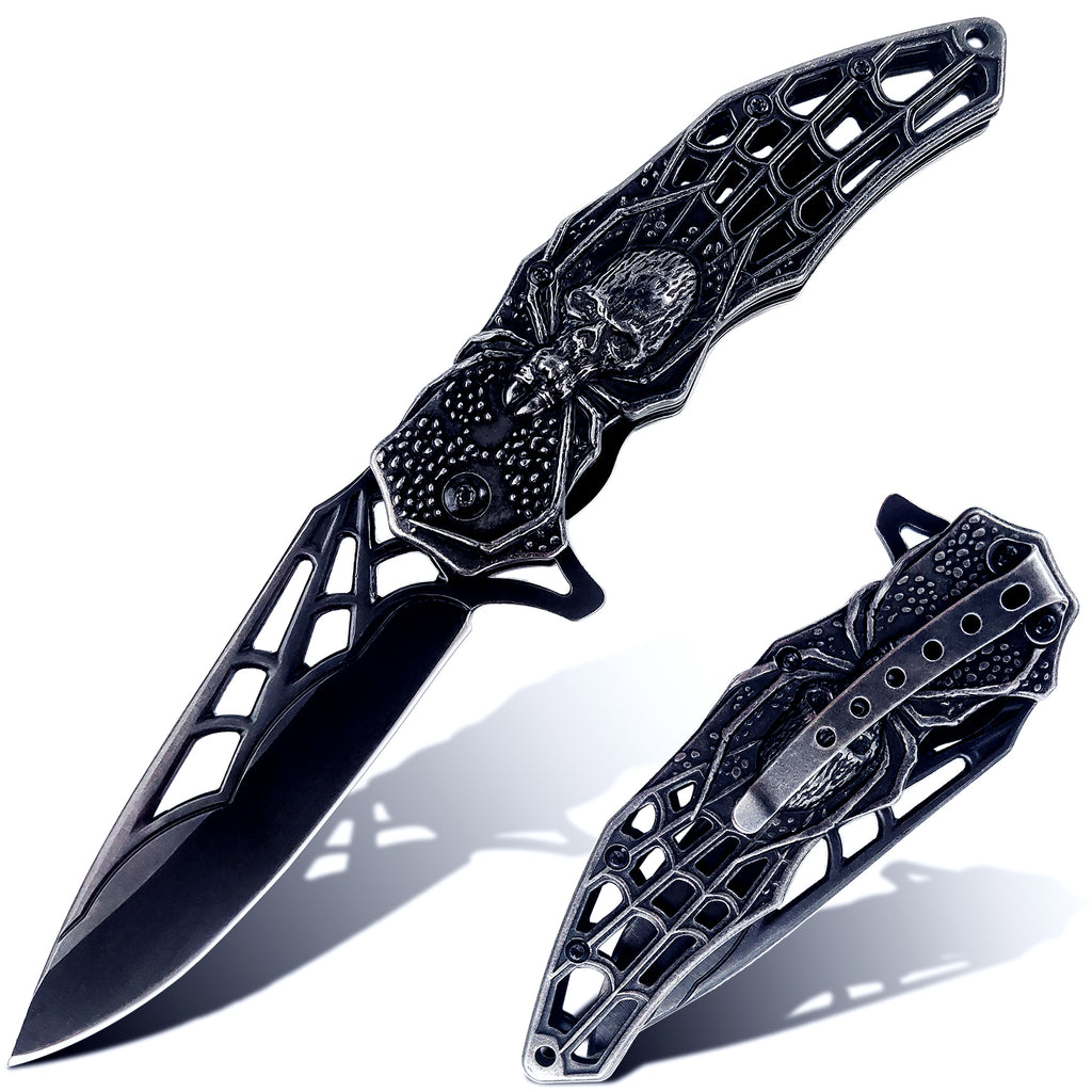 DRAGONSMILE Pocket Folding Knife with 3D Skull Handle