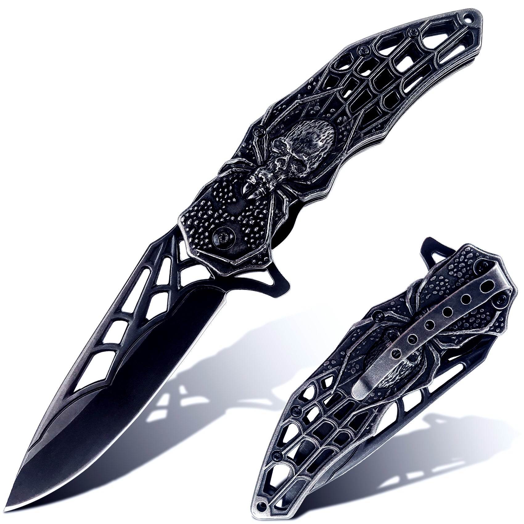 DRAGONSMILE Pocket Folding Knife with 3D Skull Handle