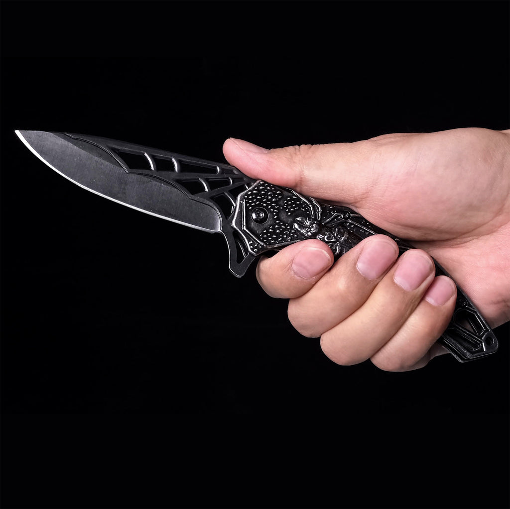 DRAGONSMILE Pocket Folding Knife with 3D Skull Handle