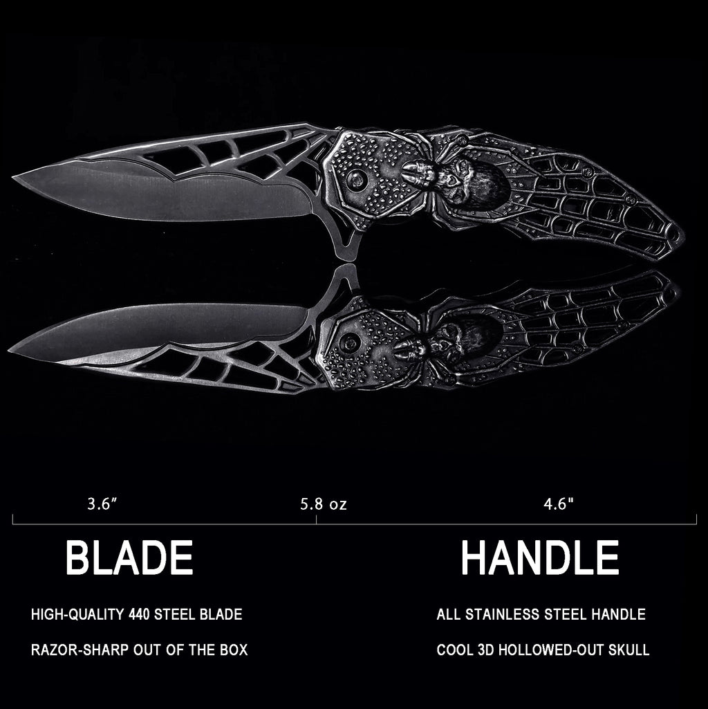 DRAGONSMILE Pocket Folding Knife with 3D Skull Handle
