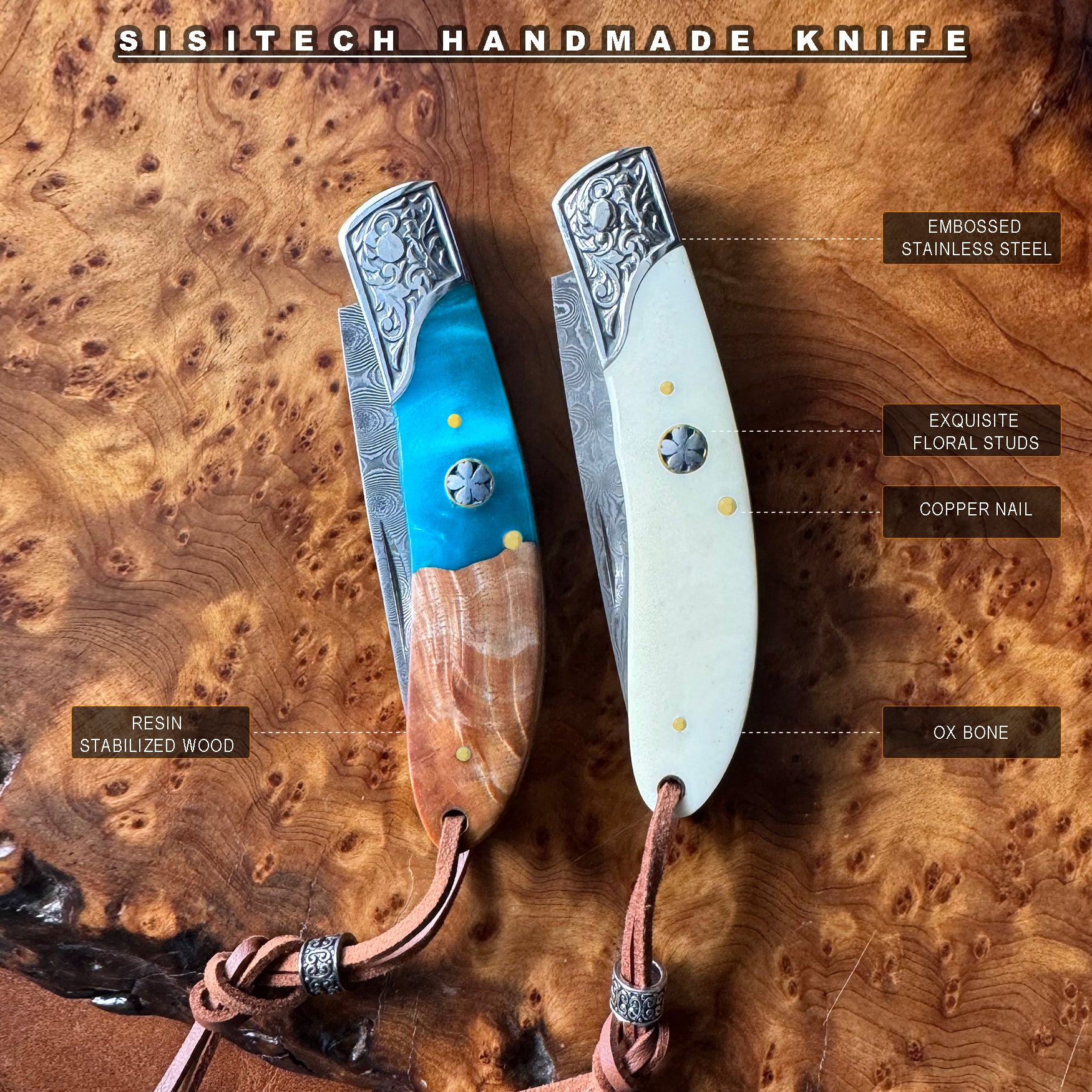 DRAGONSMILE Pocket Knife for Men, Damascus Folding Knife with leather sheath