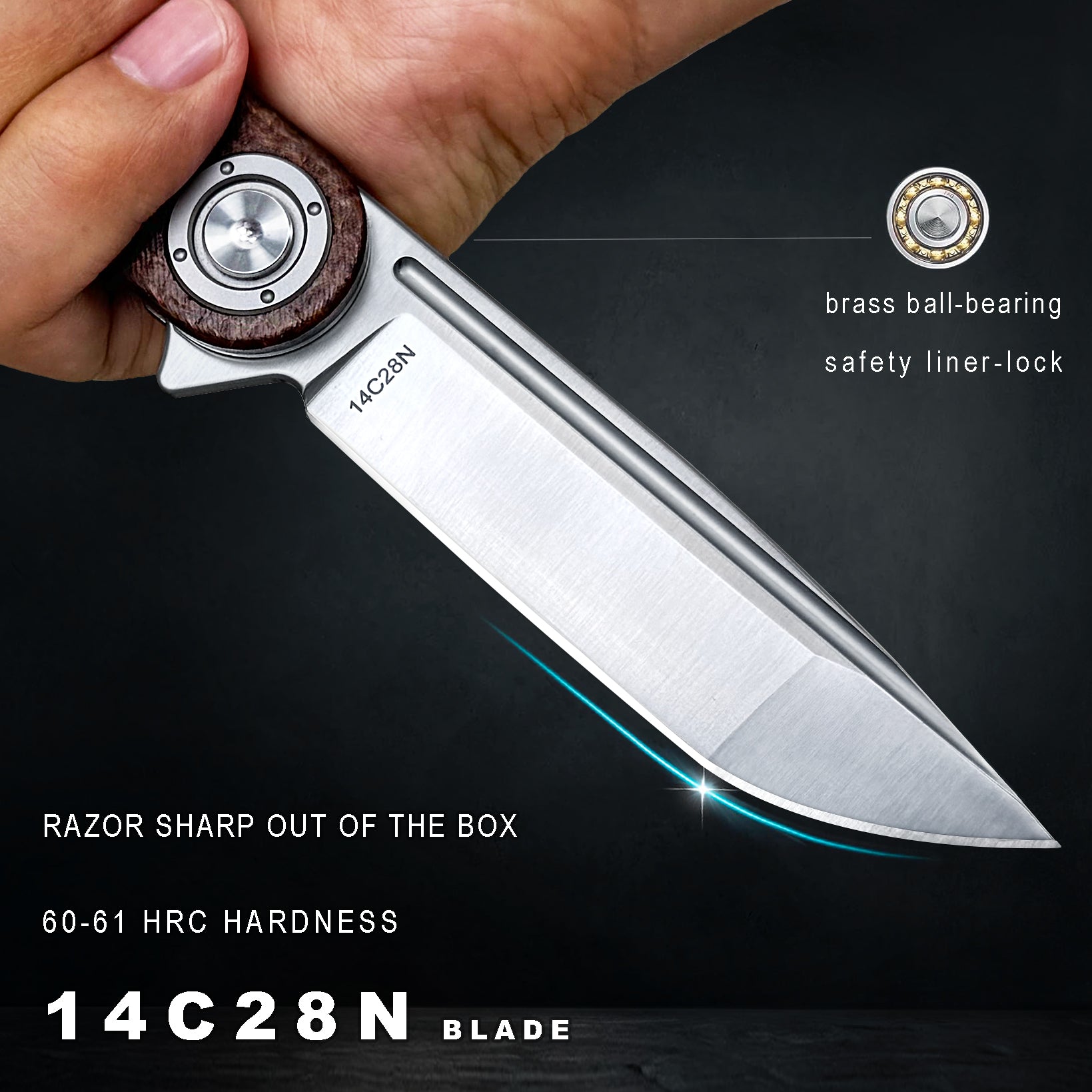 DRAGONSMILE Pocket Folding Knife, 3.5" 14C28N Blade edc Knife