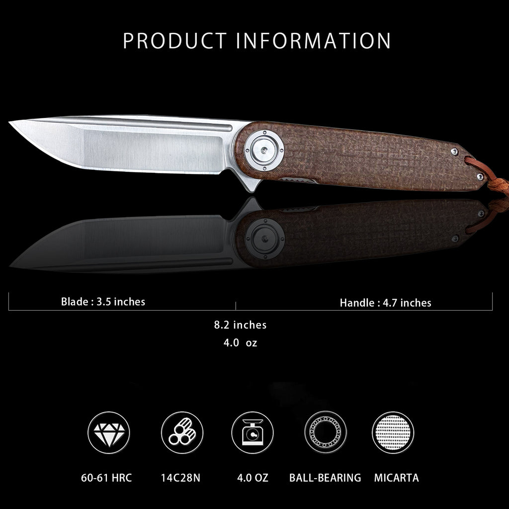 DRAGONSMILE Pocket Folding Knife, 3.5" 14C28N Blade edc Knife with G10 Handle