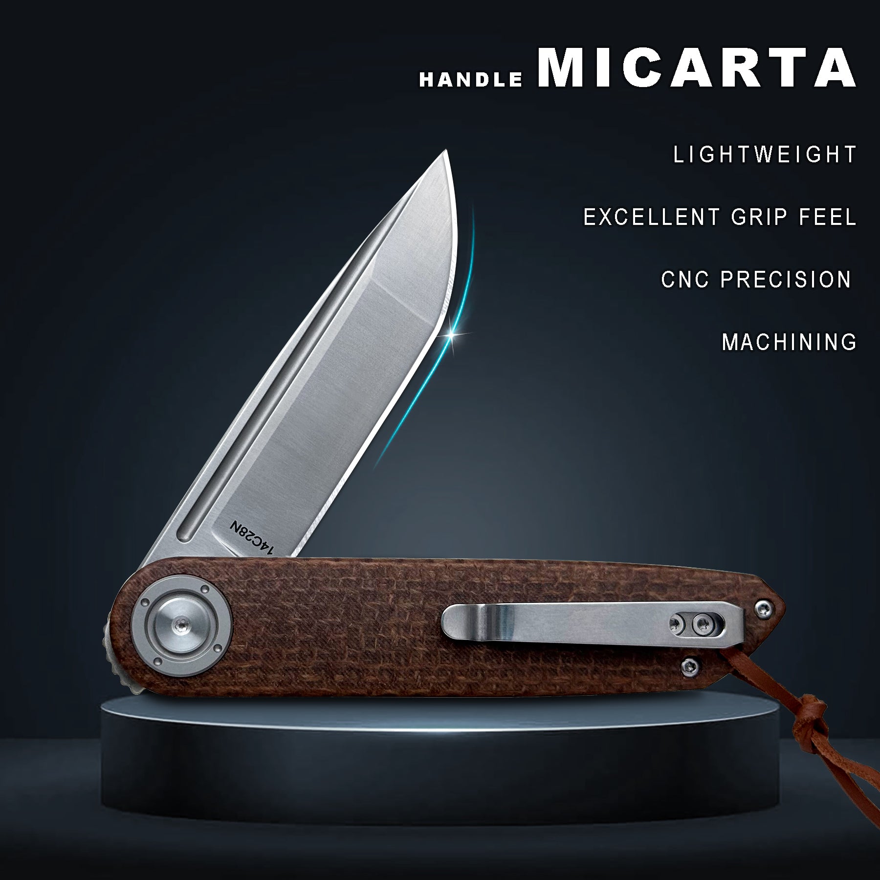 DRAGONSMILE Pocket Folding Knife, 3.5" 14C28N Blade edc Knife