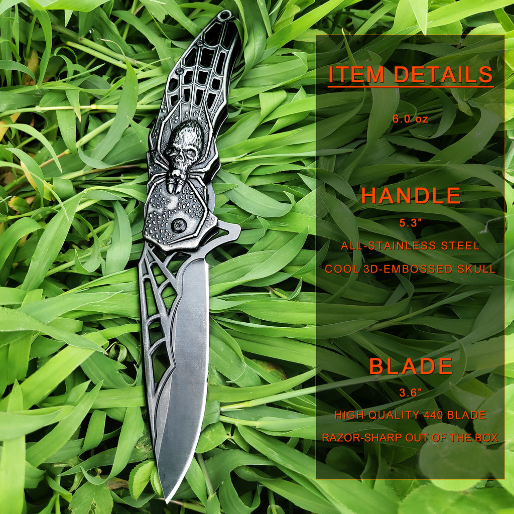 DRAGONSMILE Pocket Folding Knife with 3D Skull Handle