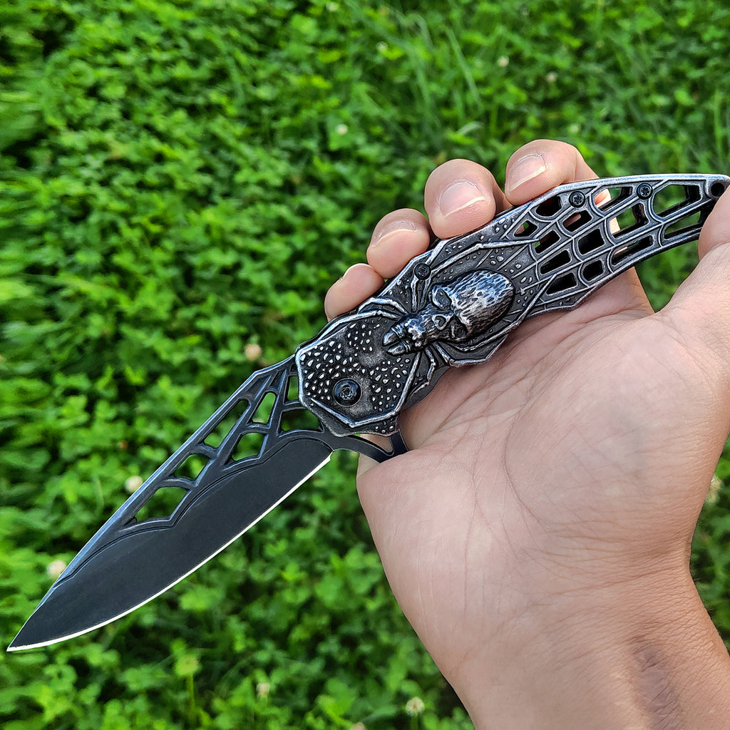 DRAGONSMILE Pocket Folding Knife with 3D Skull Handle